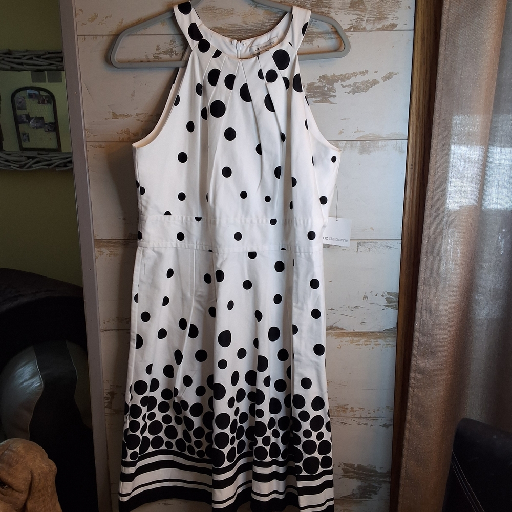 NWT Liz Claiborne Polka Dot Midi Dress Sz 12 Sleeveless